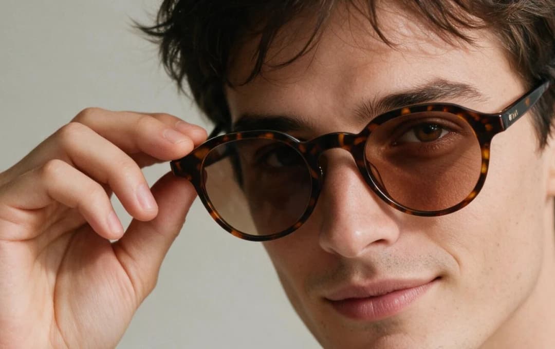 A man adjusting round tortoiseshell Barner screen glasses